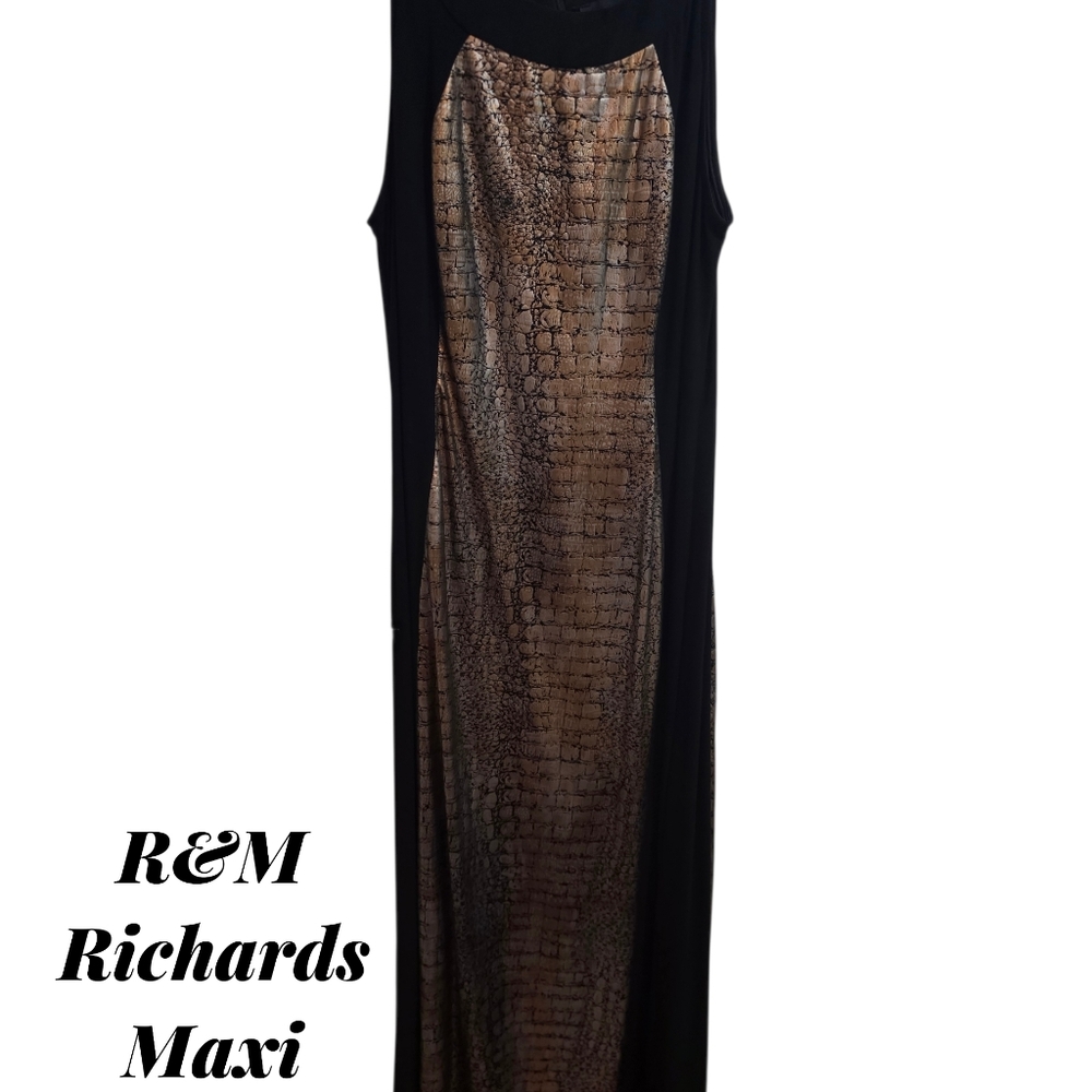 R&M Richards Black and Gold Sleeveless Maxi Dress 14